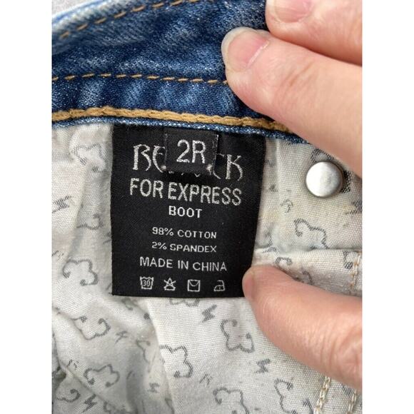 Bebock for Express Jeans Womens Sz 2 Boot Cut Denim Distressed Whiskers - Picture 11 of 13